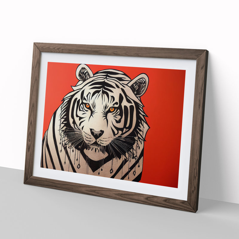 Modern Art Tiger Abstract - Framed Print, 46cm H x 64cm W x 2cm D, Brown Framed