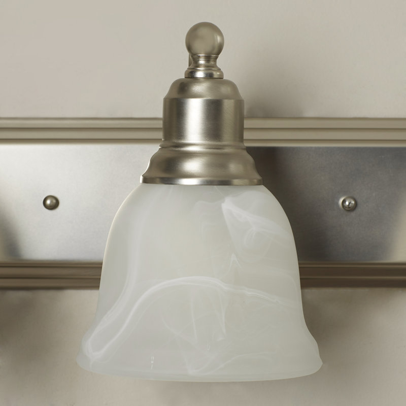 Sutherland 6-Light 48 inch Wide Brushed Nickel Transitional Bathroom Vanity Lighting Fixture, White Alabaster Glass Shade, Dimmable, LED Compatible, Over the Mirror Wall Mounted, Full Backplate