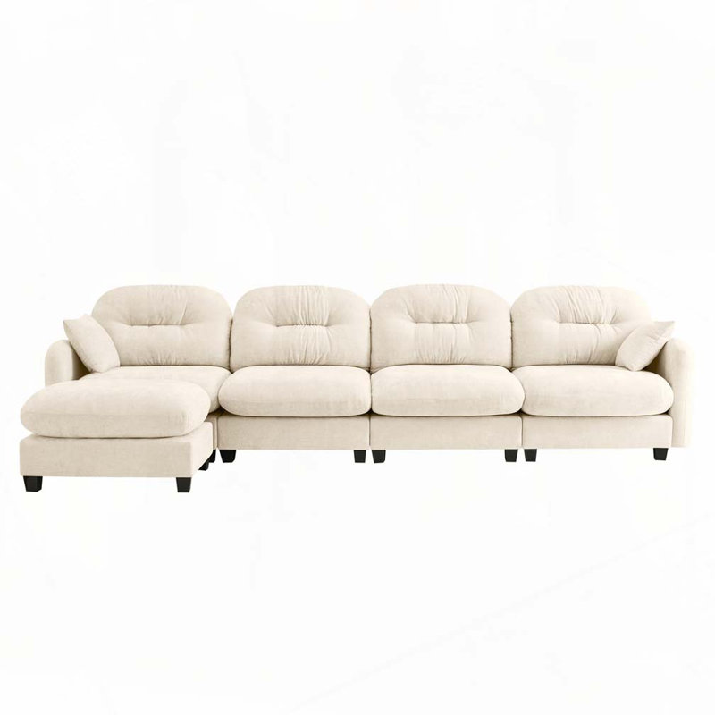 Canapé modulaire en chenille 4 places avec 2 coussins et repose-pieds, Beige