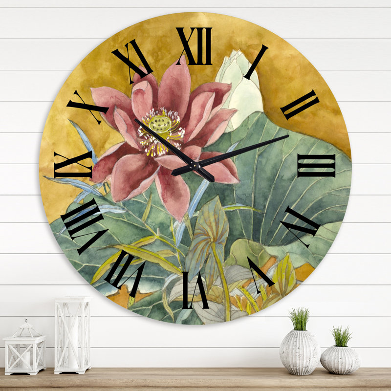 Impression rétro de lotus rose - horloge murale traditionnelle, Grand