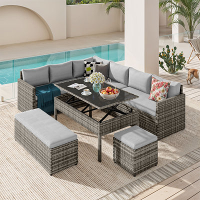 9 Pieces Patio Furniture Set Outdoor Wicker Sectional Sofa Conversation Set by Ebern Designs