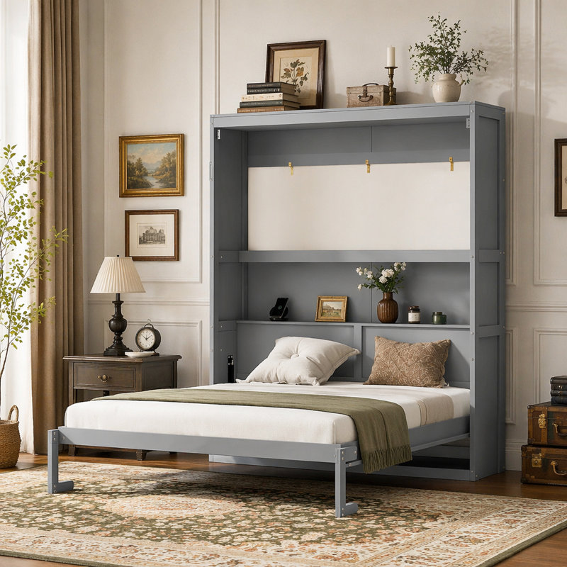 Lit escamotable mural avec tablettes Murphy, Gris