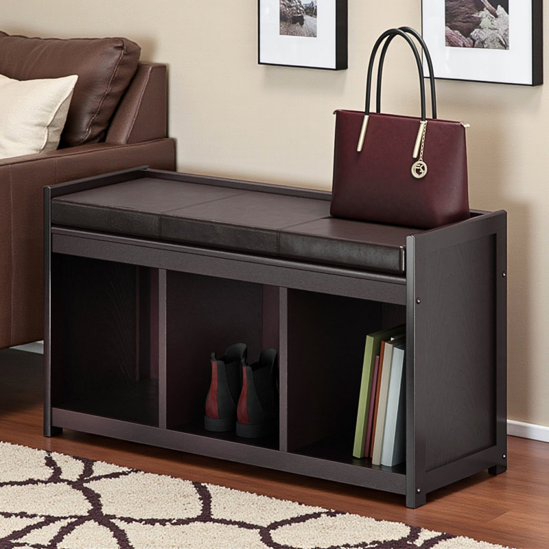 Banc de rangement 2 pièces avec coussin en similicuir brun Shirely, H 20,66 po x l 37,26 po x P 13,31 po