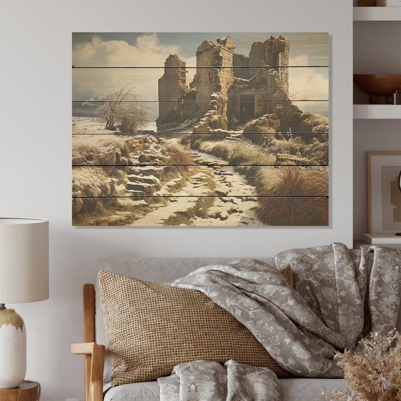 «Castles Winter Beauty - Châteaux», art mural sur bois de pin naturel, H 10 po x l 20 po