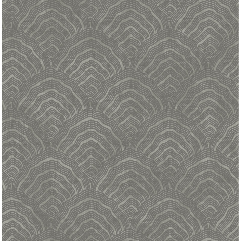 Papier peint métallisé 33 pi x 20,5 po à motif festonné Maes, Gris anthracite / argent métallique