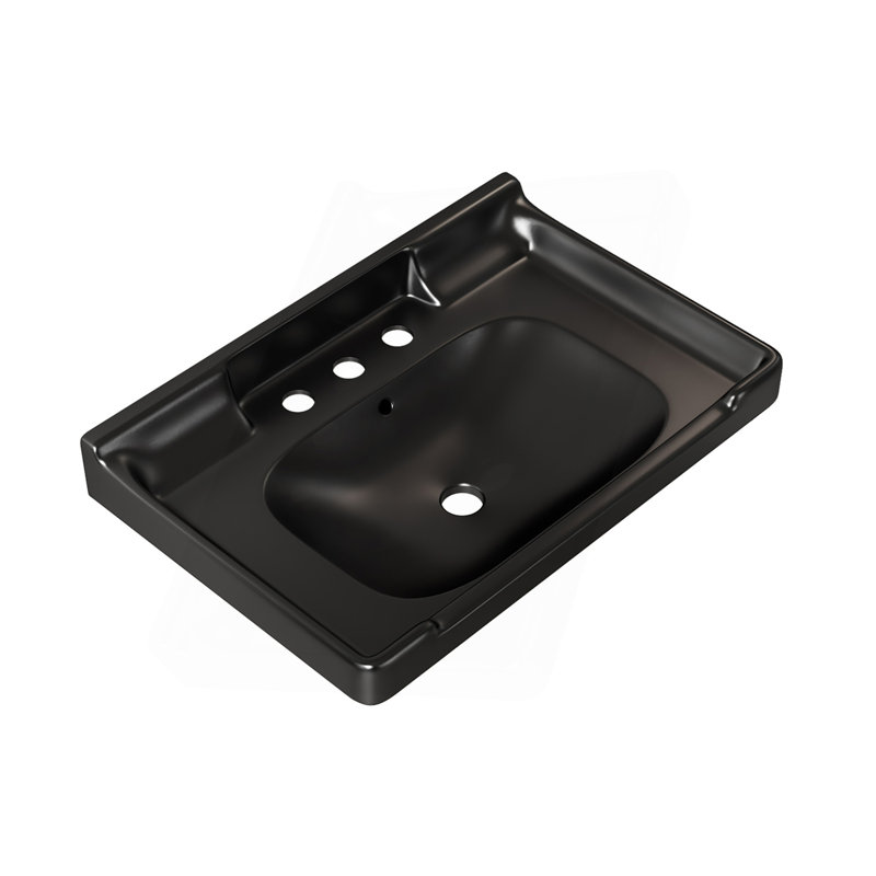 Lavabo de salle de bain 28 po en céramique avec 3 trous pré-percés, sans armoire et robinet, noir, Noir