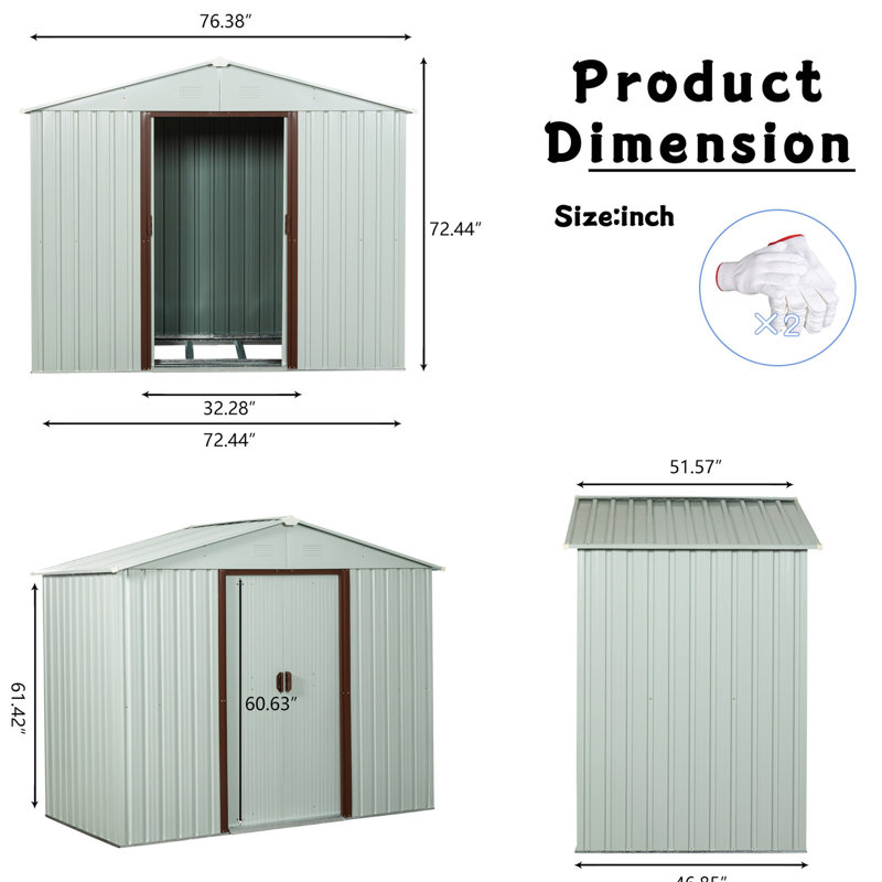 6ft X 5ft Outdoor Metal Storage Shed, White - Galvanized Iron Construction, Protected Cover, Punched Vents, Sliding Door With Padlock, Easy Assembly Process Shed In Frame, Surface, Airy Handbook