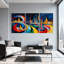 Ensemble de 3 impressions sur toile, villes et pays, tourbillons et reflets abstraits-1710235698