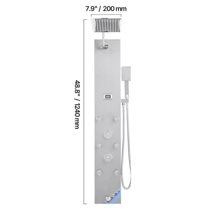 Shower Panel Tower System Stainless Steel Column Rainfall Head Massage Jet 4Mode