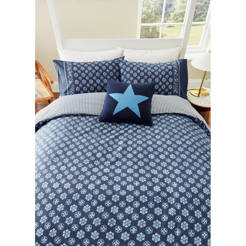 Tobay Cobalt Cotton Duvet Cover Set, Double Duvet Cover + 2 Pillowcases