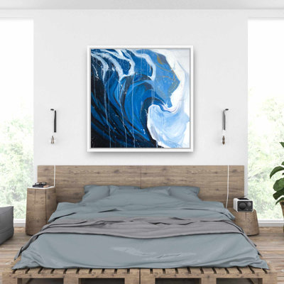 Abstract Wave in Motion - White Coastal Framed Canvas Decor