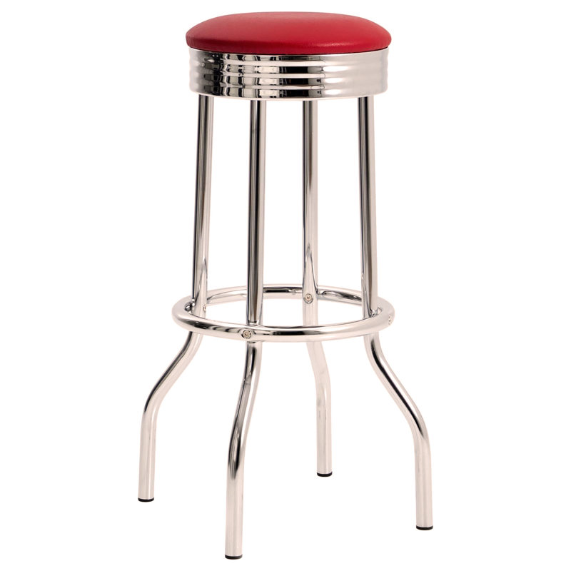 Chrome Bar Height Stool (Set of 2), Red