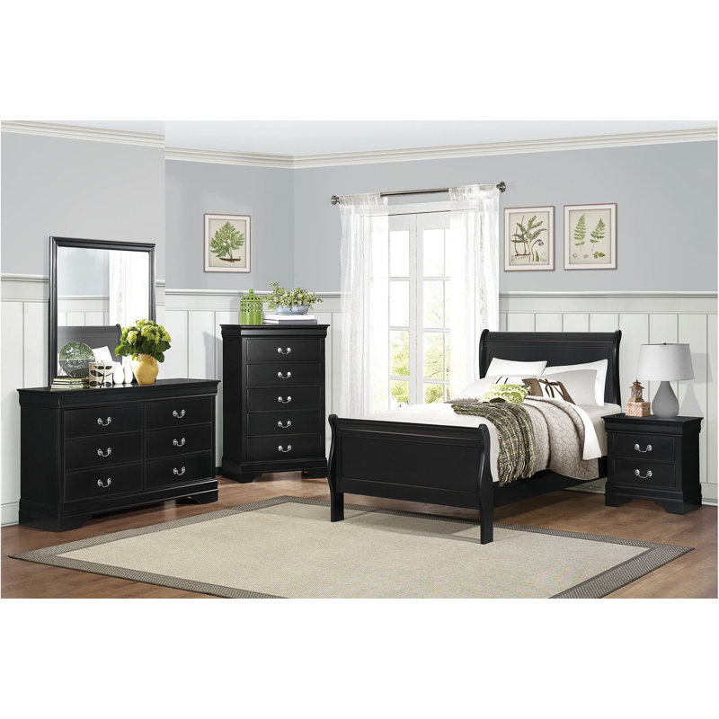 Ensemble de chambre à coucher à panneaux Brummett, Très grand, Noir, 3 Pcs: Bed, 2 Nightstands