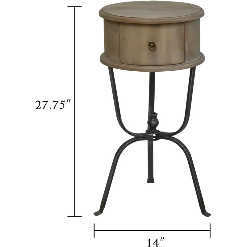 Table de chevet ronde en bois avec tiroir et pieds en métal Desibor