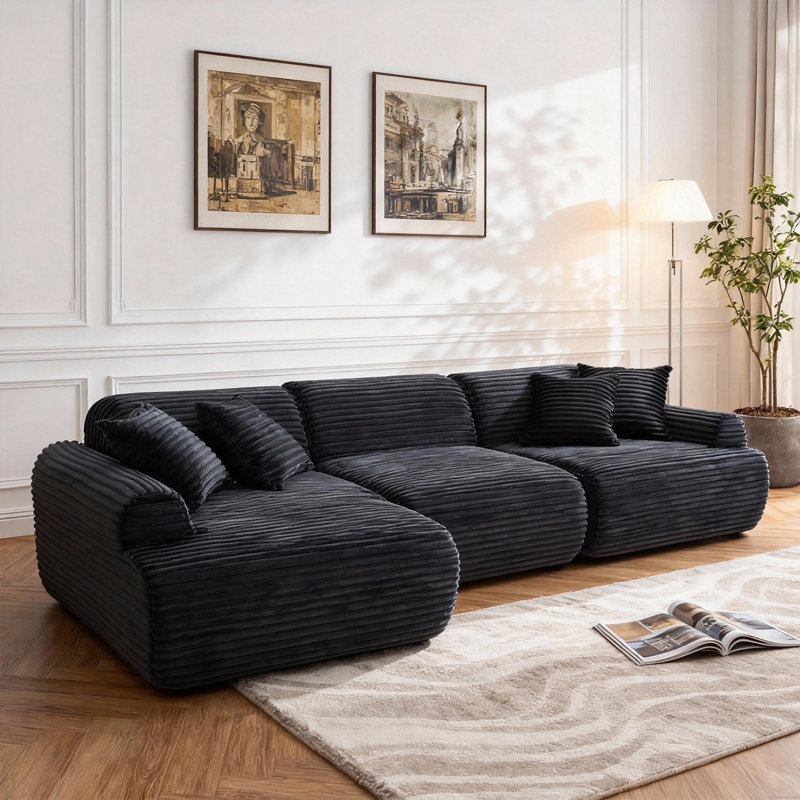 Canapé modulaire 105 po, canapé désossé, canapé compressé, amovible et lavable, housse de canapé remplaçable, tissu d'ameublement texturé tissé moderne, conception convertible en forme de L pour le salon