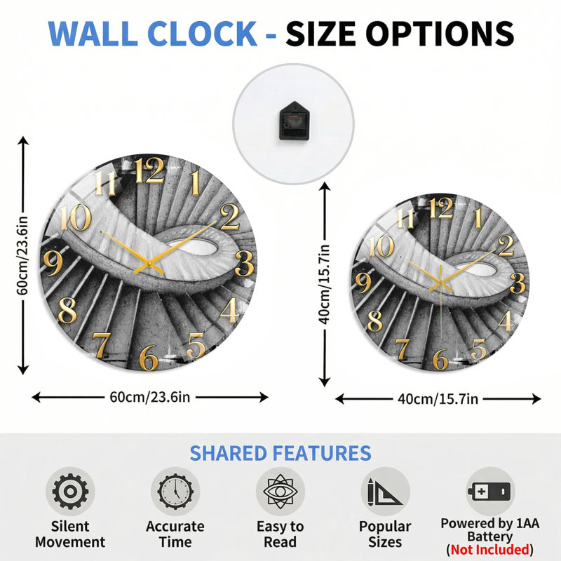 Horloge murale Spiral, 60 x 60 cm (23,6 x 23,6 pouces)