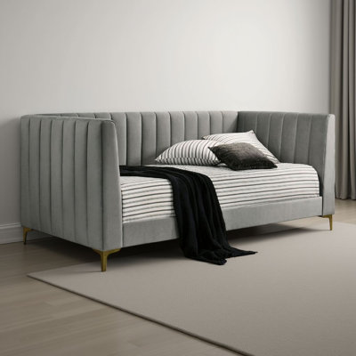 Iina Twin Daybed With Tuxedo Details, Gray Channel Tufted Flannelette