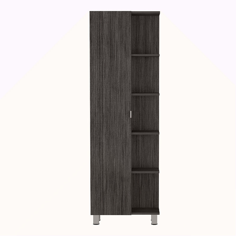 Armoire en lin à porte simple H 62 po, cinq tablettes extérieures, quatre tablettes intérieures, Gris