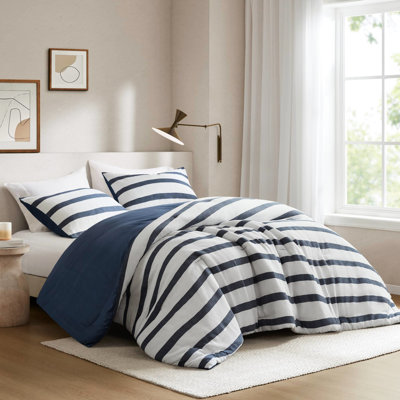 Édredon très grand / très grand teint, avec rayures horizontales, style intérieur, texture froissée douce, rembourrage, dossier lisse, édredon 3 pièces de luxe lavable à la machine, style intérieur contemporain, look,