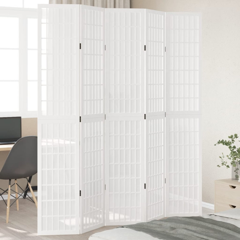 175cm W 5 - Panel Folding Room Divider, 220cm H x 175cm W x 0.16cm D, White