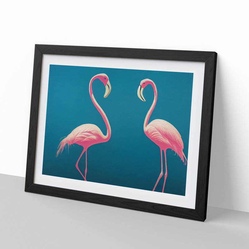 Dreamlike Flamingos - Single Picture Frame Print, Black, 25cm H x 34cm W