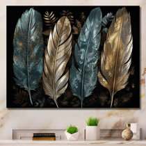Framed Canvas Art - Gold Feathers by Michael Creese ( Decorative Elements > Feathers art) - 26x18 in