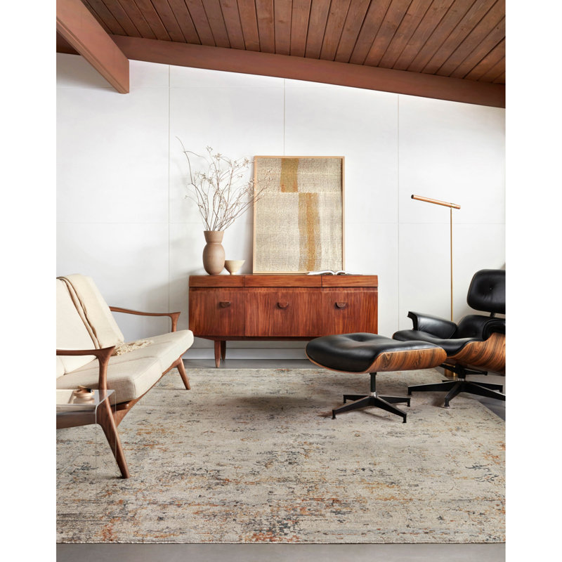 Kanesha Abstract Silver/Spice Area Rug, Rectangle 5' x 7'8"