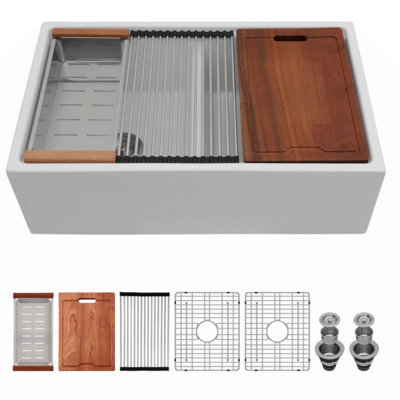 Farmhouse Sink Workstation - Évier de cuisine à double cuve en céramique 33 pouces