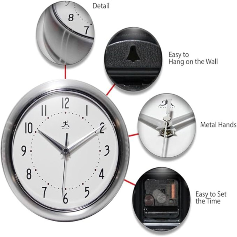 Infinity Instruments LTD. Rétro horloge murale de cuisine Mid Century