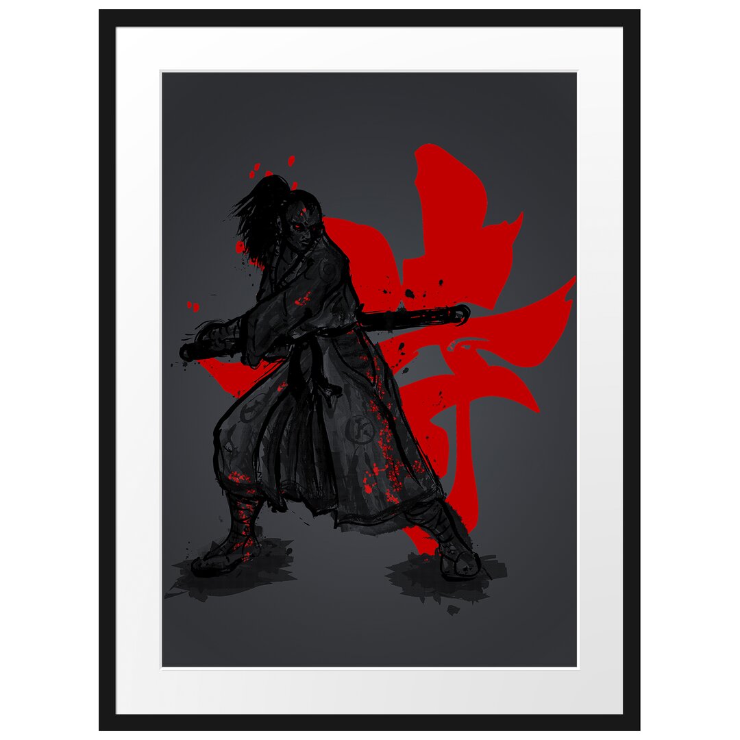 Gerahmtes Poster Samurai-Spirit Black