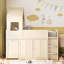 Lit mezzanine simple en bois avec bureau, tiroirs, armoires, beige-751370736
