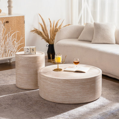 31.5" Round Coffee Table With Mars Pattern For Living Room, Modern Drum Circle Coffee Table For Living Room, No Need Assembly (Mars Pattern)