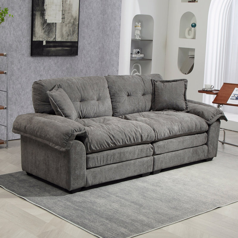 Petit canapé-lit 84 po en chenille 84 po avec 2 coussins décoratifs et mousse à mémoire de forme, Gris