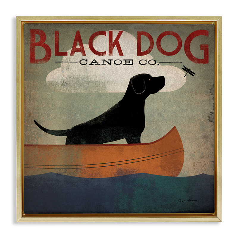 «Black Dog Canoe Company», art mural sur toile flottante à grain brun par Ryan Fowler, Cadre flottant métallique doré