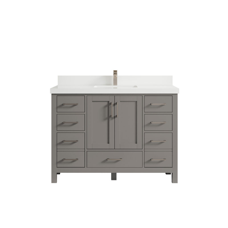 Ensemble de meuble-lavabo simple 48 po Malibu, Quartz blanc pur