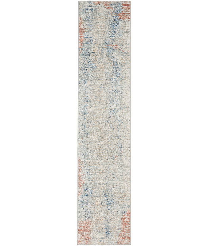 Tapis bleu / rouille / gris Aly, Tapis de couloir 2 pi 2 po x 10 pi