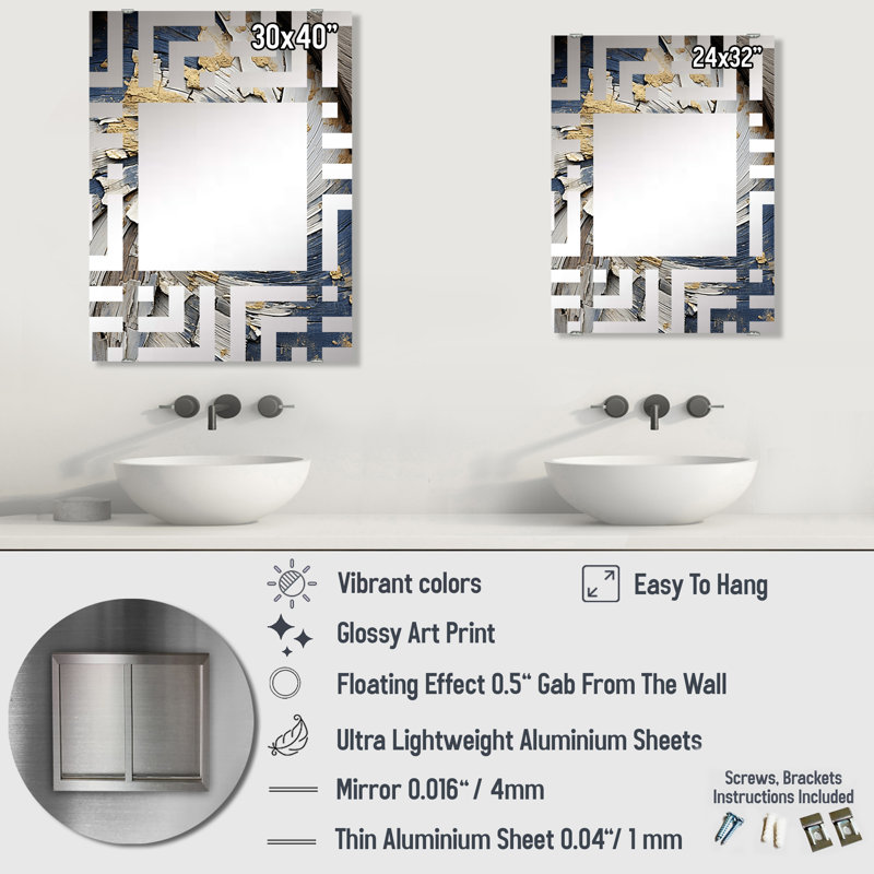 Ferdous - Grand miroir mural abstrait MIR137944, 32 po x 24 po
