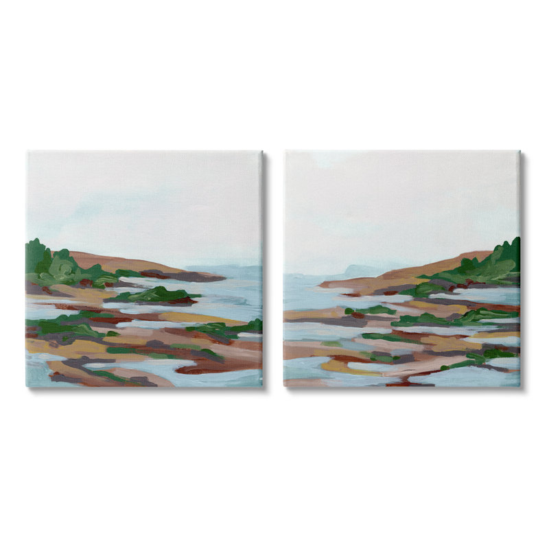 Ensemble de 2 peintures encadrées sur panneau de fibres à densité moyenne, Toile tendue, H 17 po x l 17 po x P 1,5 po