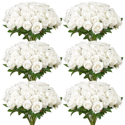 120 pièces bouquet de fleurs artificielles roses blanches pour Noël
