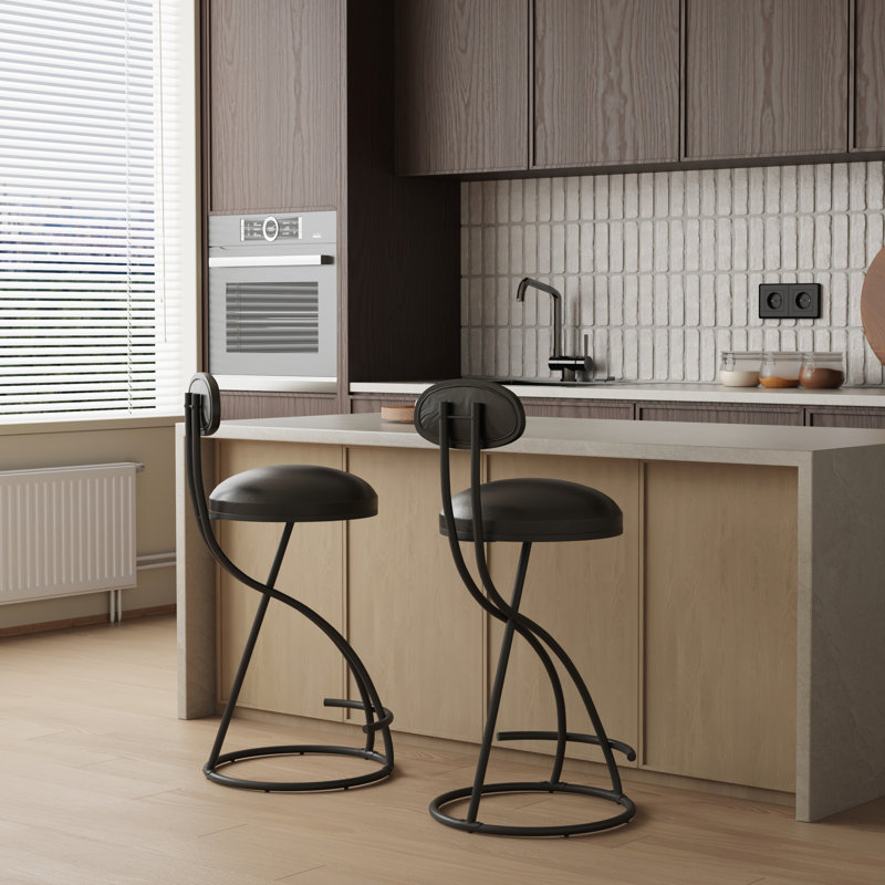 Tabourets de bar rembourrés en cuir de polyuréthane moderne avec repose-pieds, ensemble de 2, confortables et durables pour îlot de cuisine et comptoir