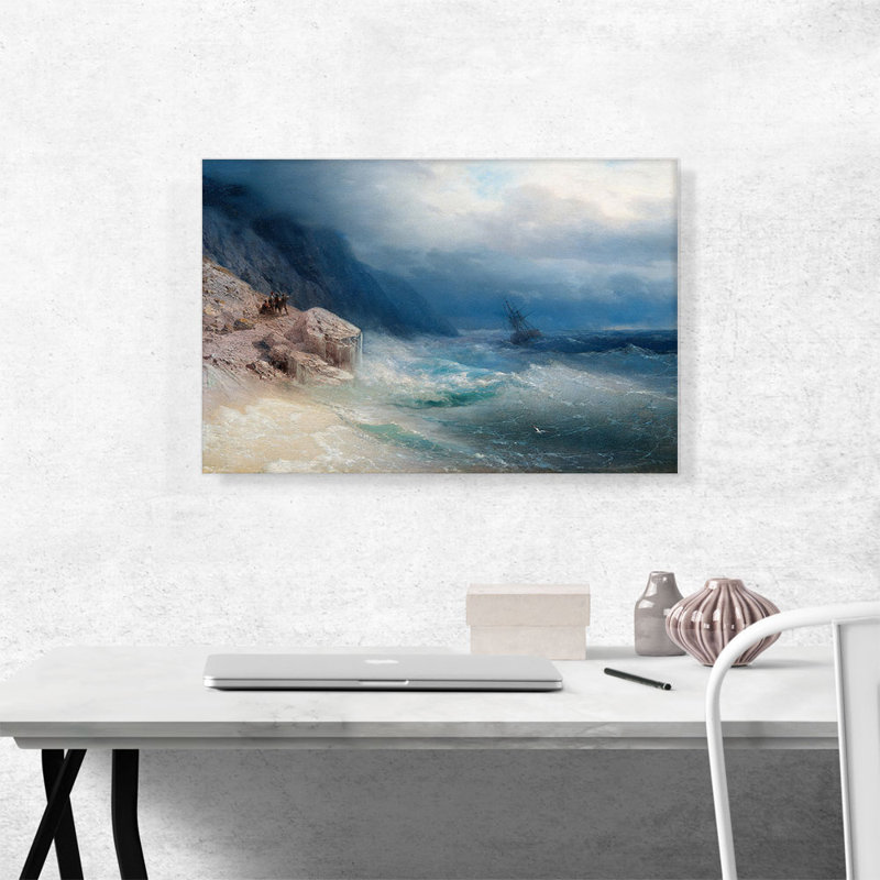 «Storm at Sea 1881» par Ivan Aivazovsky, reproduction d'art sur toile tendue, H 18 po x l 26 po x P 0,75 po