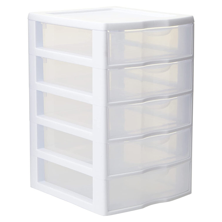 Sterilite 20758004 5-Drawer Clear View Storage Unit, White