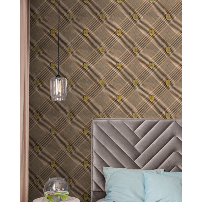 World Of Fabrics Plaid Wallpaper Roll, Brown/Black/Gold