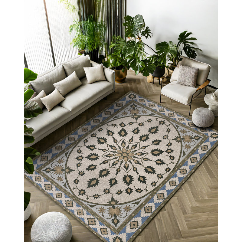 Isabel Collection Digital Print Cotton-Polyester Gray Beige Moroccan Rug, Runner 6'7" x 16'5"
