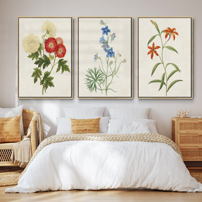 Flowers of the Seasons I - Ensemble de 3 cadres flottants sur toile