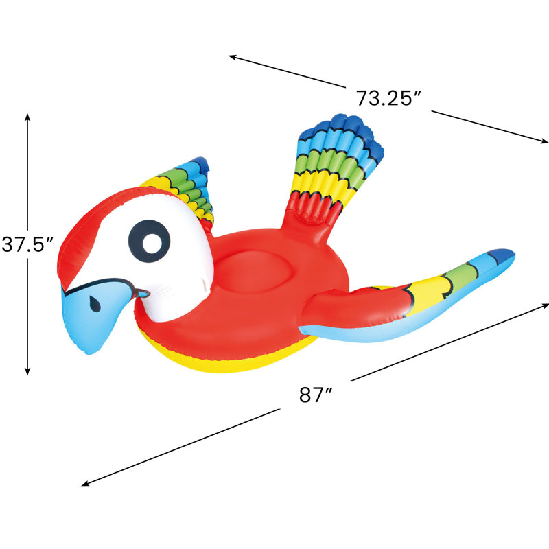 87" Red And Blue Jumbo Parrot Ride-On Inflatable Swimming Pool Float