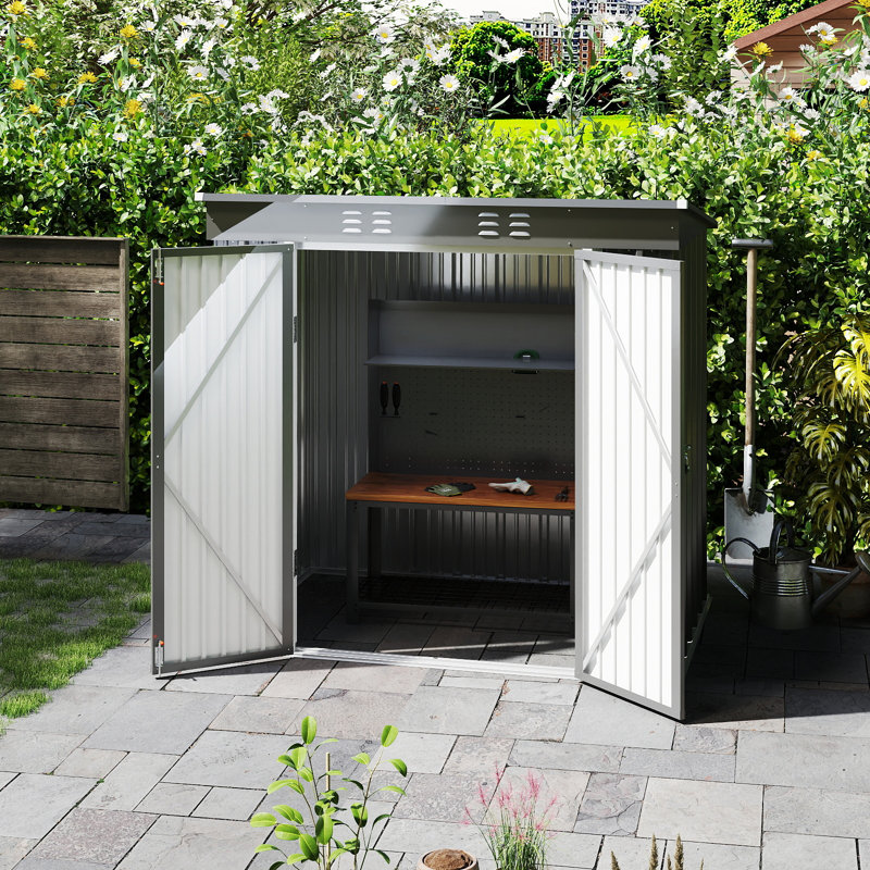 Aiho 6 ft. W X 4 ft. D Galvanized Steel Horizontal Storage Shed, Grey