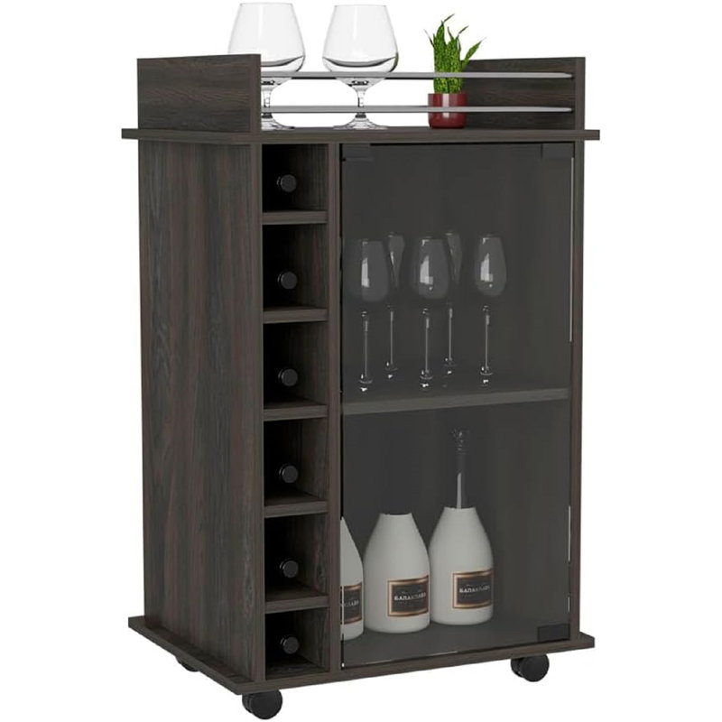 Bar Cabinet Liquor Cabinet Wine Cabinet Bar Cabinets For Liquor Farmhouse Storage Sideboard Buffet Coffee Bar Cabinet With Glass Door, 2 Interior Shelves And 6 Wine Cubbies