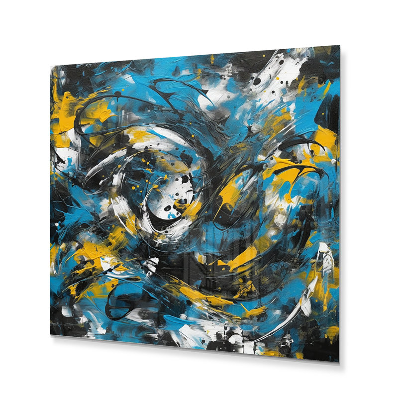 Bleu et jaune, royaumes abstraits III - reproduction abstraite sur métal, H 23 po x l 23 po x P 1 po