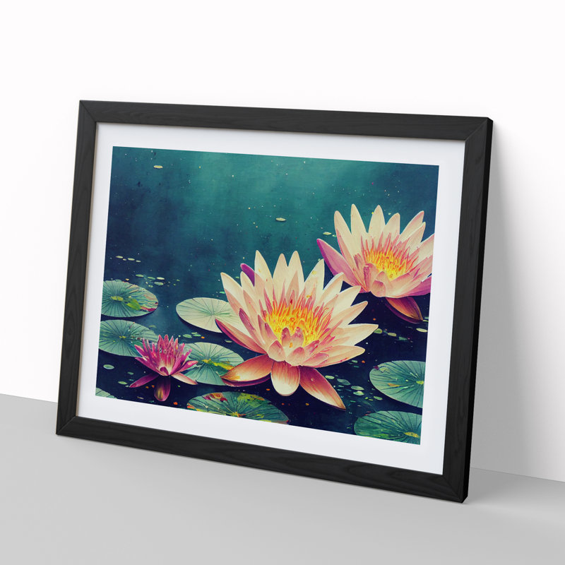 Water Lily Pond Painted Vol.3 - Framed Print, Black Framed, 46cm H x 64cm W x 2cm D